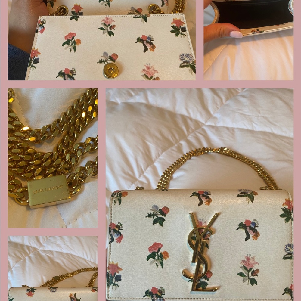 Saint Laurent Cream Floral Shoulder Bag